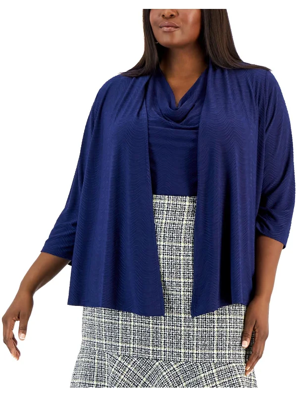 Hurry In Plus Womens Textured Open Front Cardigan Sweater