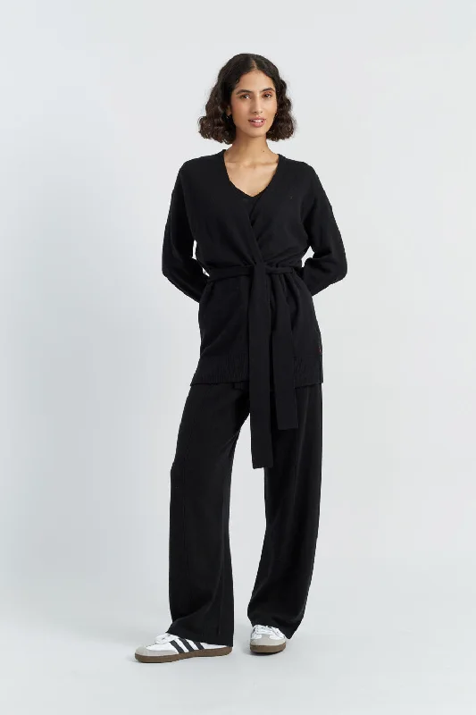 Super Savings Black Wool-Cashmere Wrap Cardigan