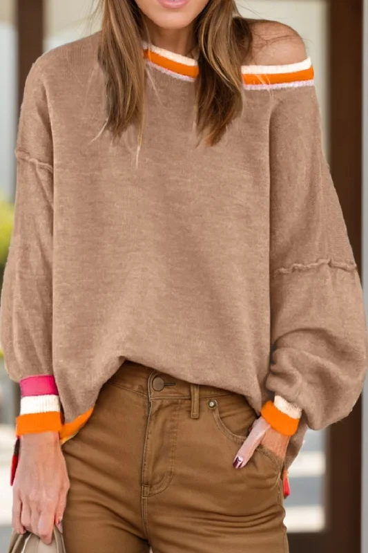 Today’s Deal Contrast Round Neck Long Sleeve Sweater