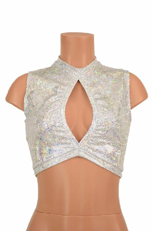 Price Drop Sleeveless Keyhole Top in Silvery White