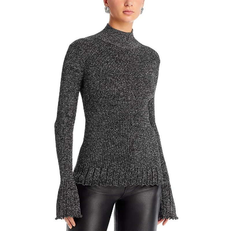 Savings Galore Avery Womens Scalloped Metallic Mock Turtleneck Sweater