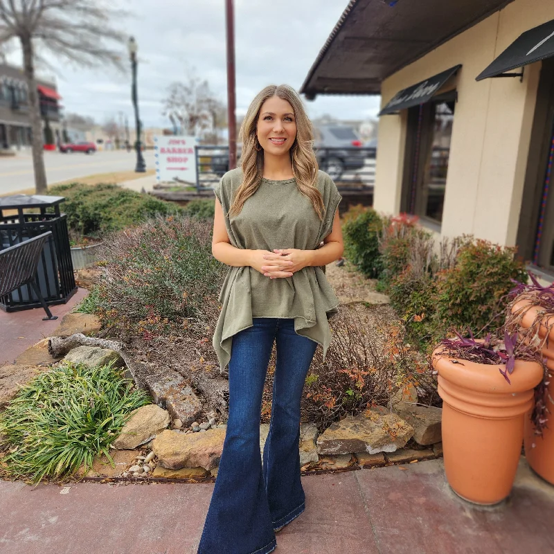 Online Exclusive Olive Mineral Wash  Slub Top