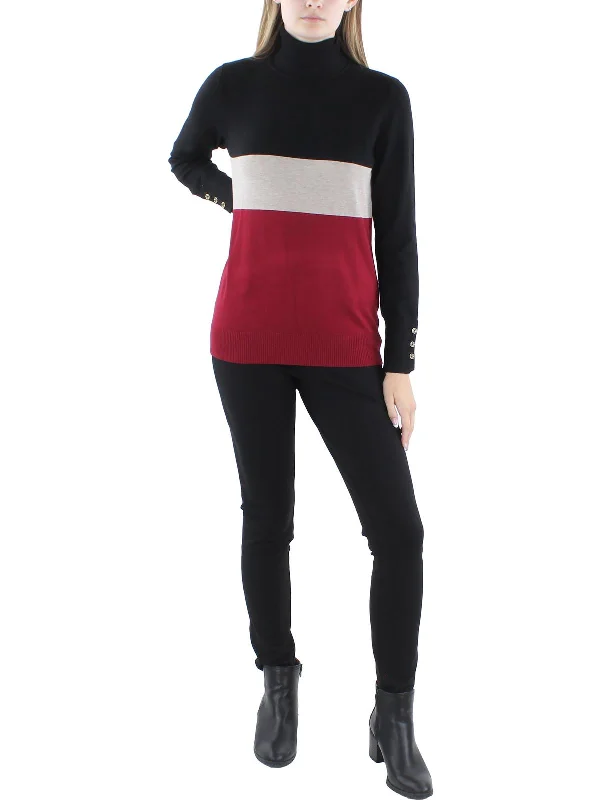 Bargain Alert Womens Ribbed Trim Colorblock Turtleneck Sweater