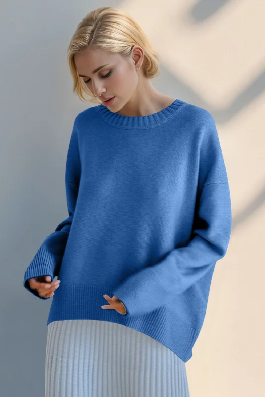 Weekend Offers That Shine Round Neck Dropped Shoulder Sweater