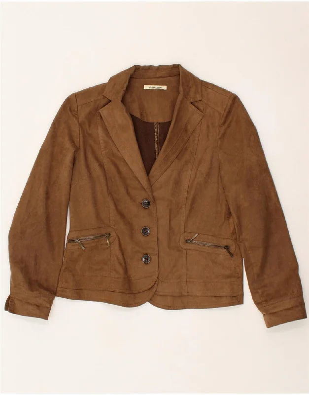 Today Only STEILMANN  Womens 3 Button Blazer Jacket UK 14 Medium Brown Polyester
