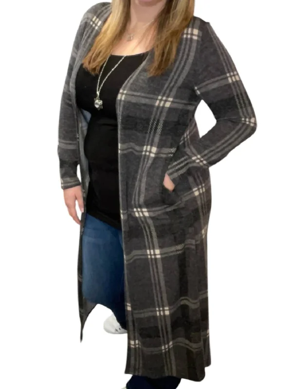Best Bargains Plaid Duster In Charcoal
