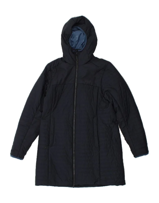 Super Sale JACK WOLFSKIN Womens Hooded Padded Coat UK 12 Medium Navy Blue Polyester