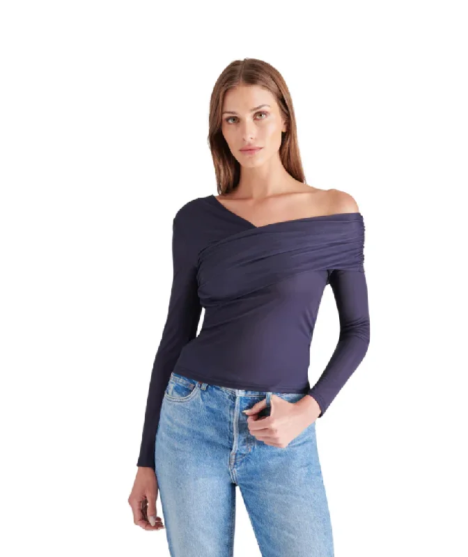 Weekend Specials to Love Navy Long Sleeve Mesh Top by Steve Madden