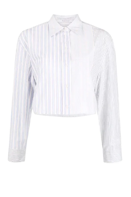 Overstock Stella McCartney Mismatched Pinstripe Cropped Shirt - Multi Blue