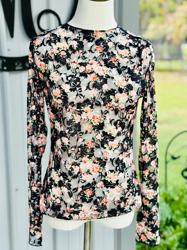 New Arrival Floral Mesh Layering Top
