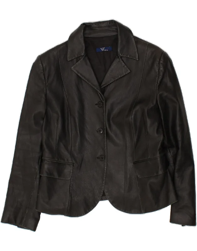 Bargain Blast VOG Womens 3 Button Leather Blazer Jacket IT 48 XL Black Leather