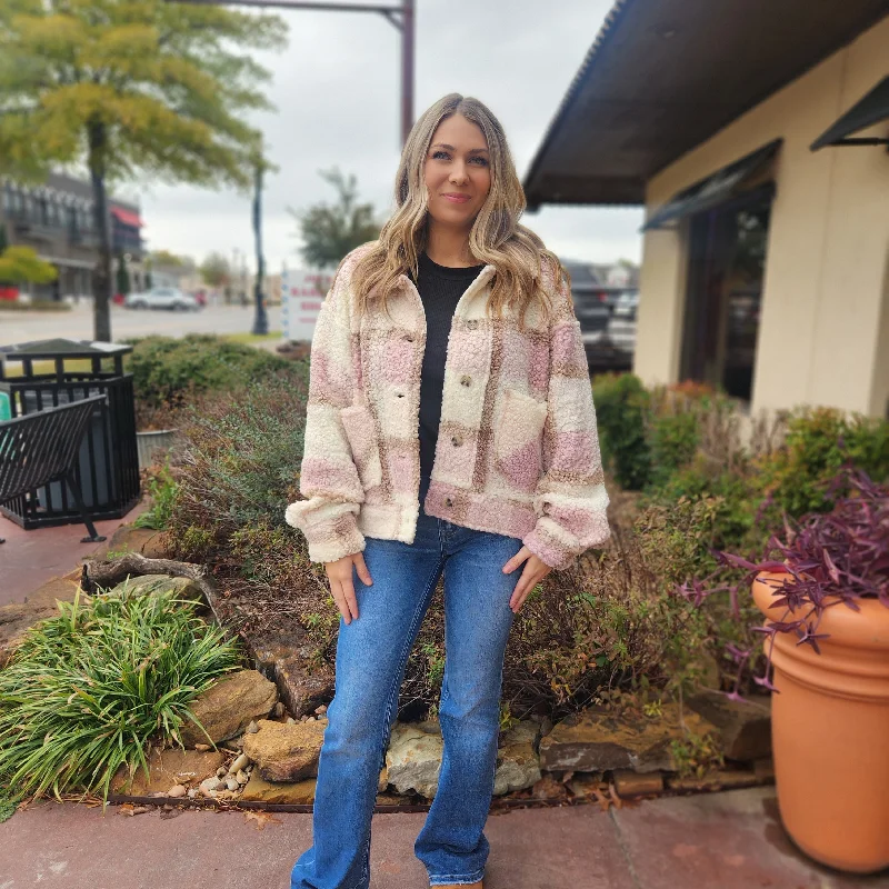 Bargain Bin Pink Plaid Sherpa Jacket