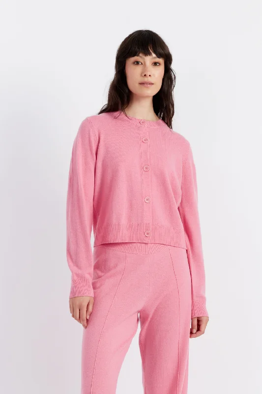 Sale Alert Pink Wool-Cashmere Crew Neck Cardigan