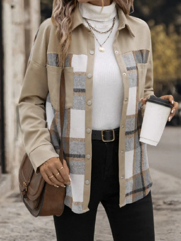 Discount Extravaganza Perfee Plaid Snap Down Long Sleeve Shacket