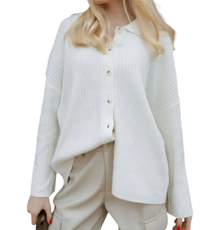 Weekend Savings Bonanza Button Up Ribbed Sweater In Ivory