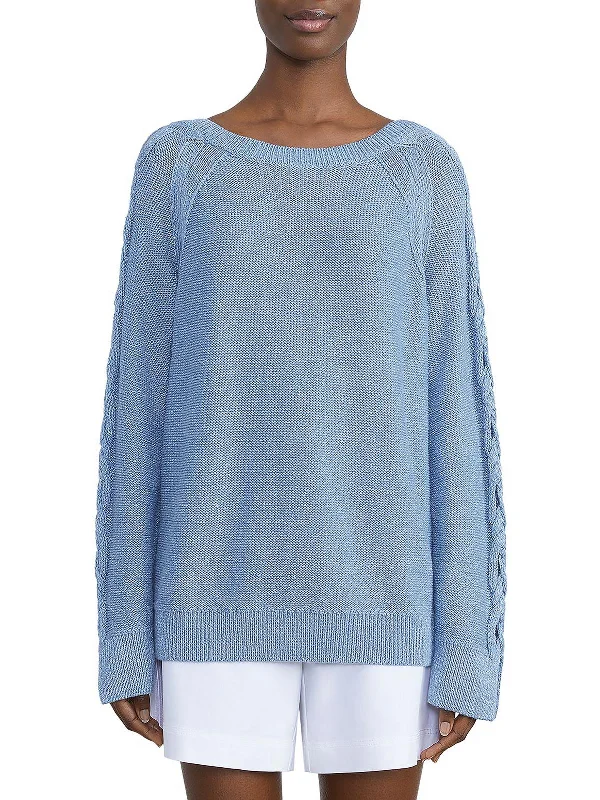 Deal Mania Womens Linen Blend Ribbed Trim Pullover Sweater