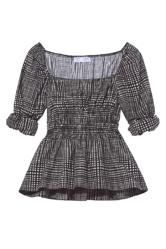 Midnight Madness Proenza Schouler White Label Grid Poplin Square Neck Top - Cream/ Black