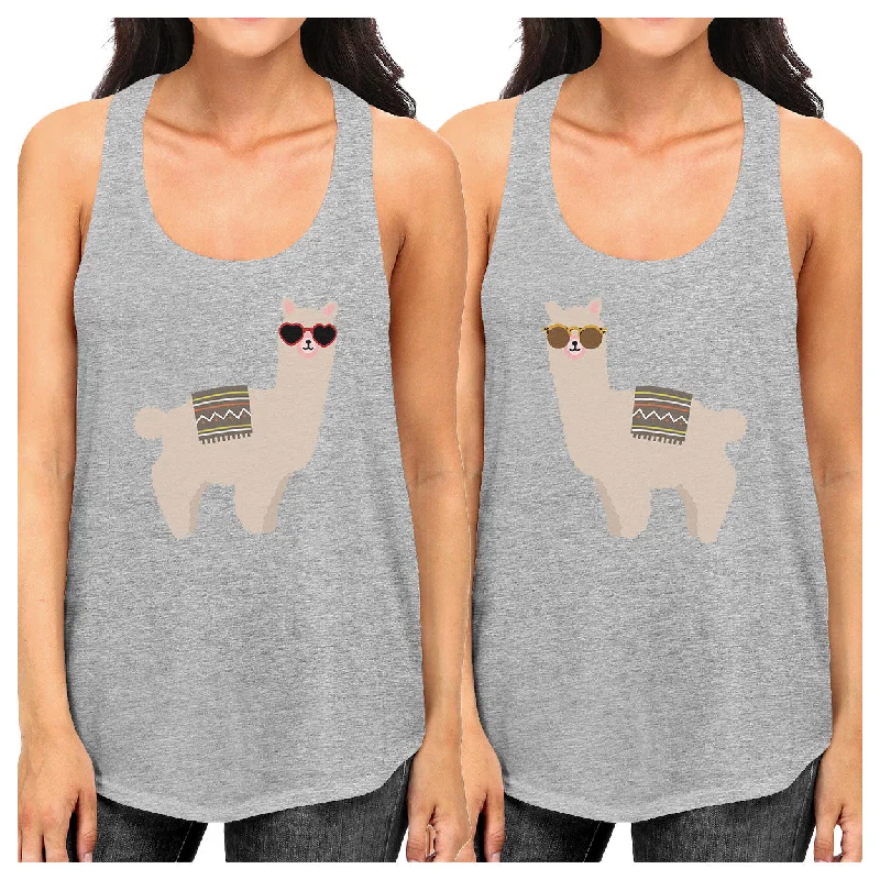 Price Reduction Llamas With Sunglasses BFF Matching Grey Tank Tops