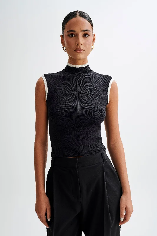 Deal Explosion Laurina High Neck Contrast Top - Black