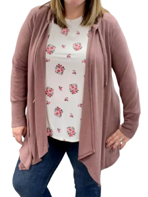 Early Access Long Sleeve Hooded Cardigan In Mulberry