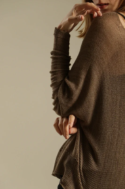 Closeout Dark Taupe - Brown long sleeves round neck shirt