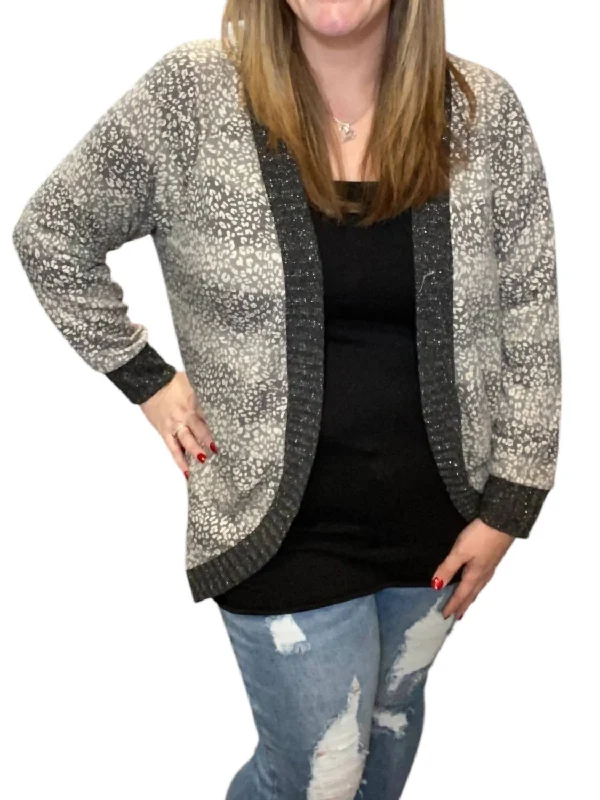 Final Clearance Leopard Fleck Cardigan In Grey