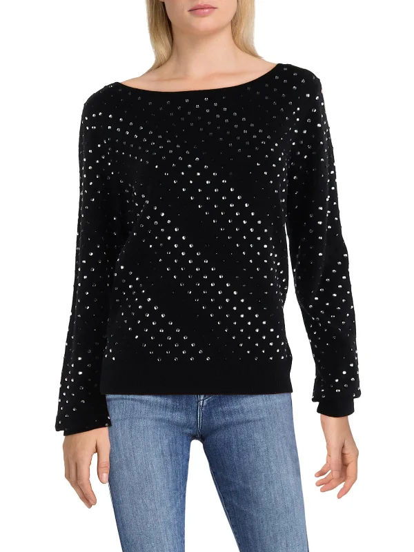 Bargain Prices Womens Embellished Round Neck Pullover Sweater