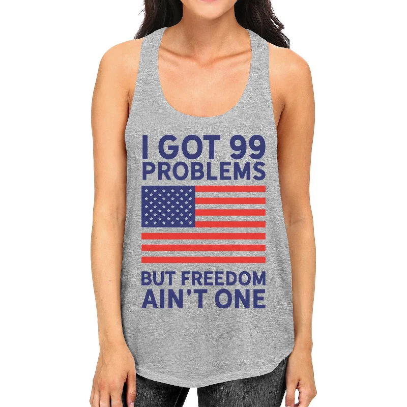 Deal Alert Freedom Ain't The One Womens Grey Graphic Tank Top Patriotic Gifts