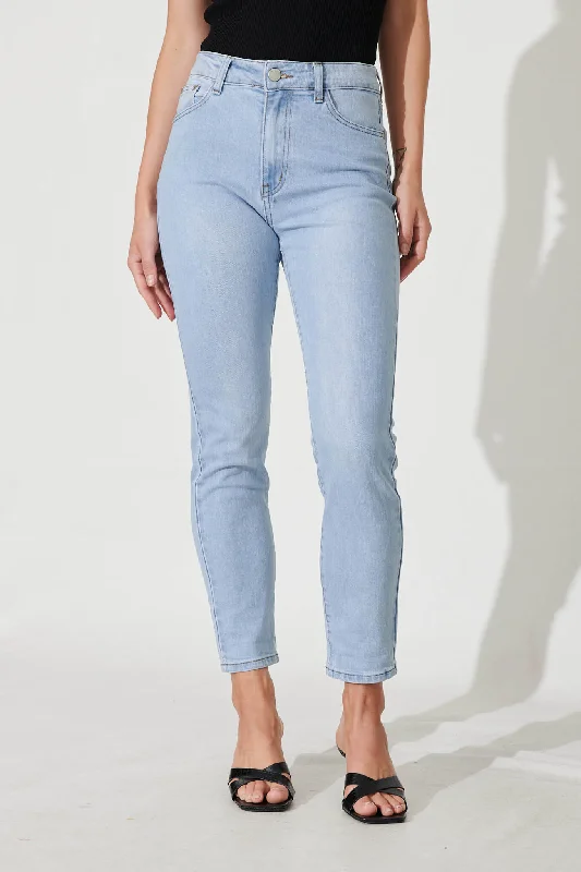 Don't Wait Tiago High Rise Straight Leg Crop Jean In Light Blue Denim
