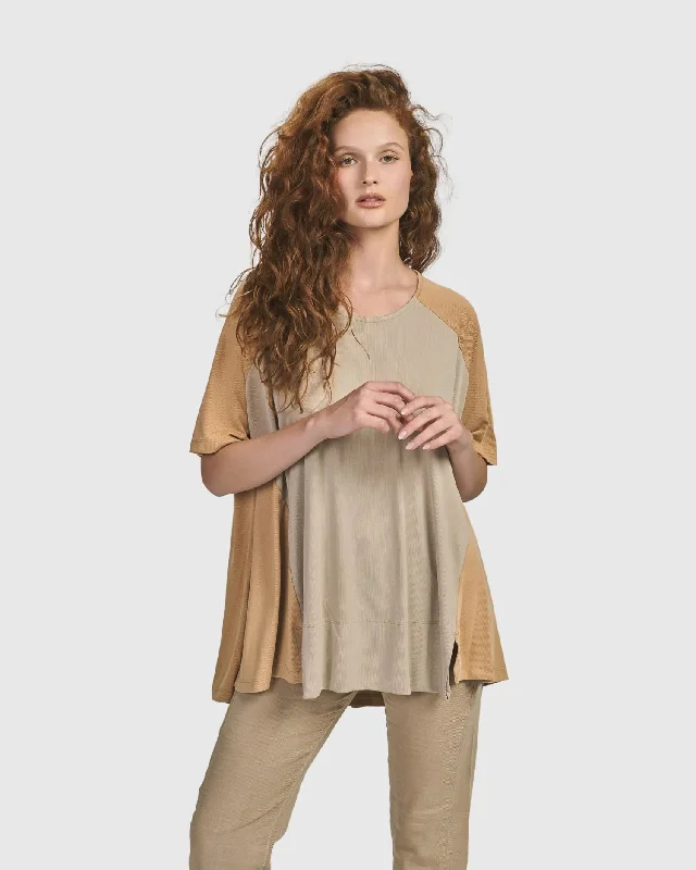 Online Exclusive Oasis Colorblock Trapeze Top, Tan