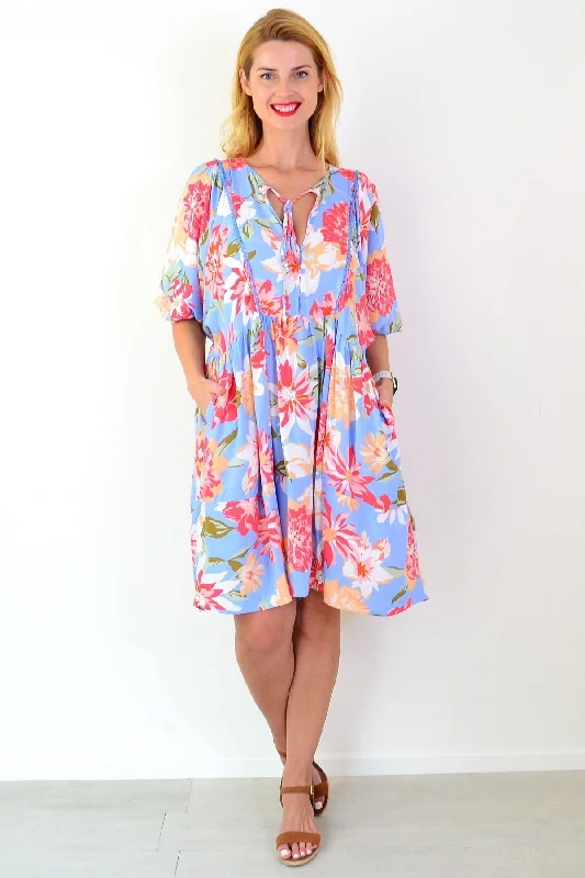 Today's Deal Sky Blue Tropical Garden Dress Tunic