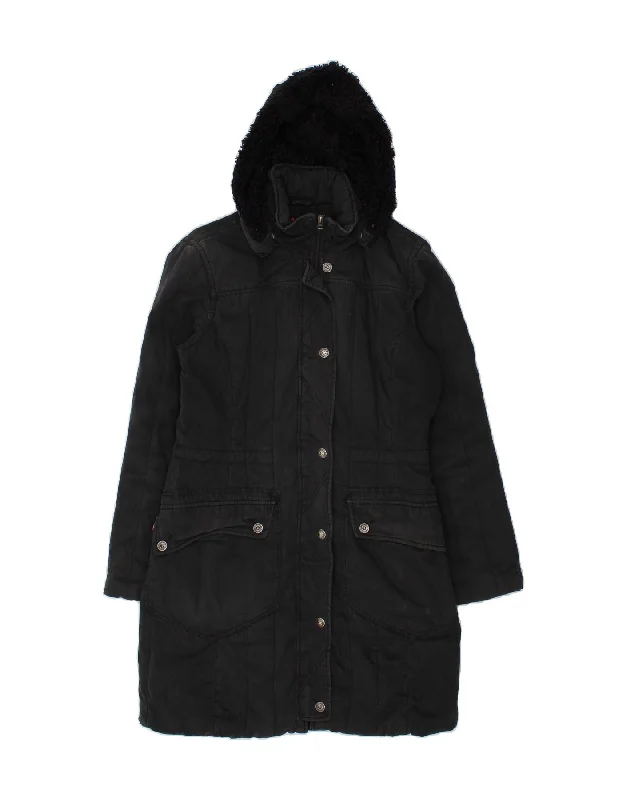 Deep Discounts LEVI'S Womens Hooded Windbreaker Coat UK 14 Medium Black