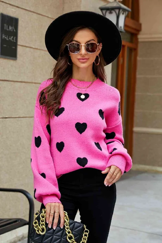 Weekend Deals That Thrill Wild at Heart Pattern Lantern Sleeve Round Neck Tunic Sweater | 3 Colors