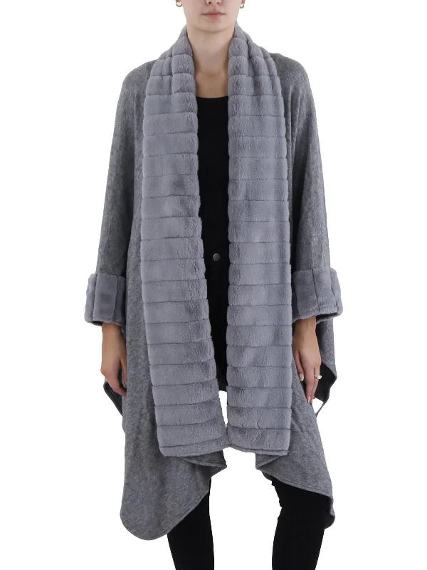 New Markdowns Womens Cape Faux Fur Trim Cardigan Sweater