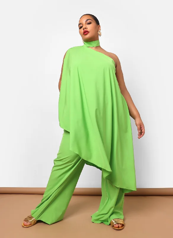 Referral Discount Sedona Halter Asymmetrical Longline Top - Neon Green