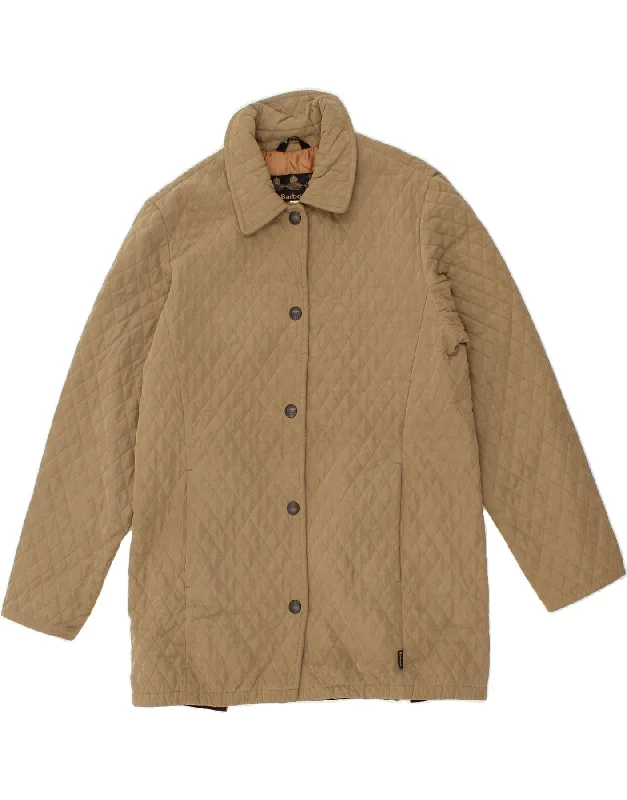 Instant Deal BARBOUR Womens Quilted Jacket UK 12 Medium Beige Polyester