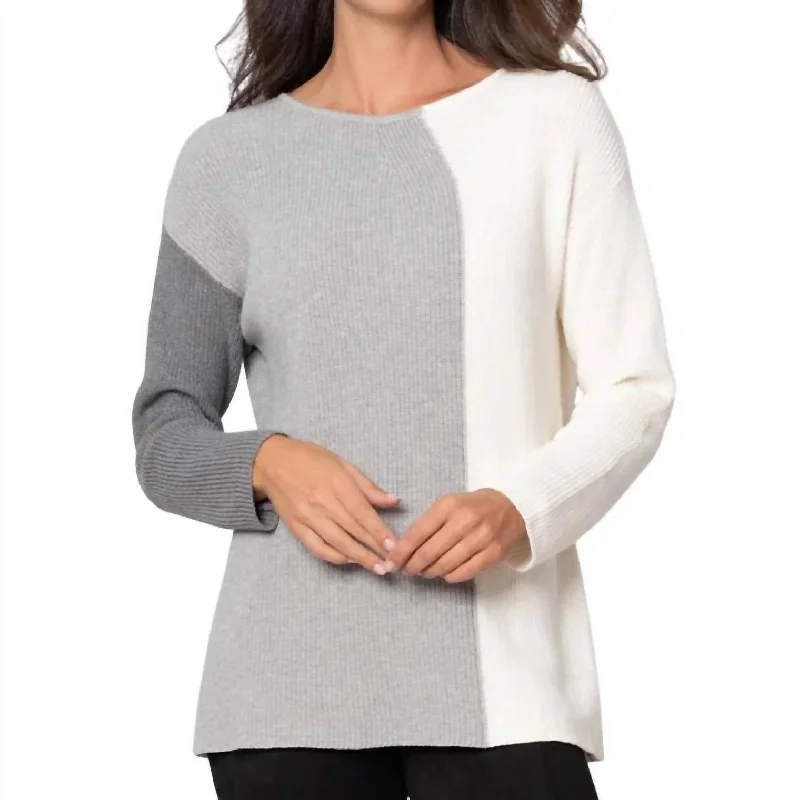 Weekend Deals That Dazzle Modern Mix Sweater In Dark Gray/light Gray/ivory