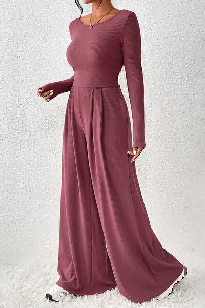 Weekend Savings Galore Concordia Lounge Set - Round Neck Top and Ribbed Knit Wide-Leg Pants | 3 Colors