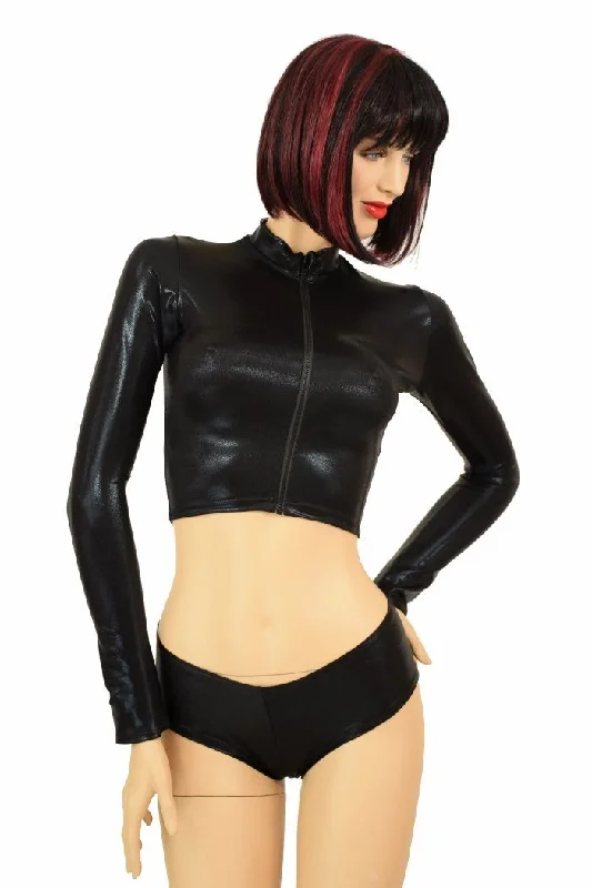 Huge Discounts Black Zippered Crop Top