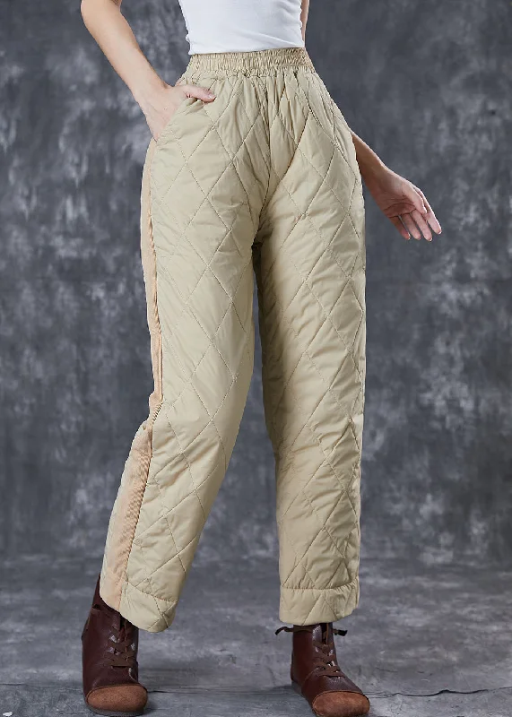 Low Price Chic Khaki Oversized Patchwork Thick Fine Cotton Filled Pants Winter