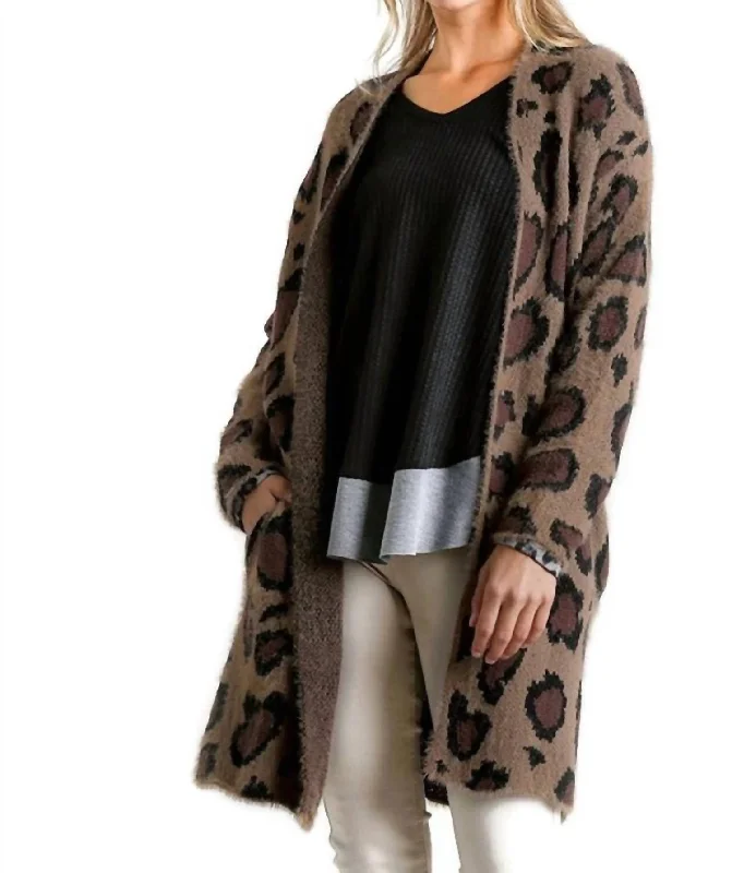 Price Drop Fuzzy Leopard Cardigan In Brown