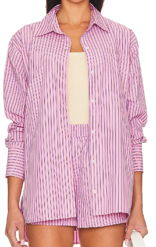 Online Only Murphy Striped Button Down Top by Steve Madden