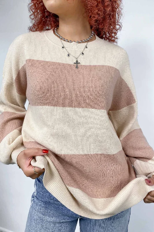 Unbeatable Deal Striped Waffle Knit Sweater by For Good