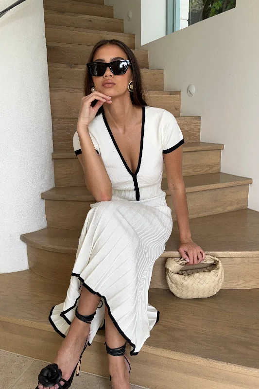 Now or Never Jolene Contrast Button Up Knit Top - White