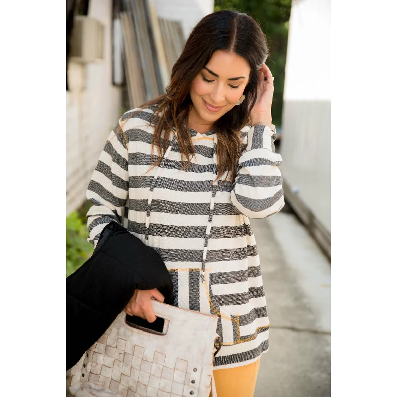 While Supplies Last Mustard Accent Striped Hoodie