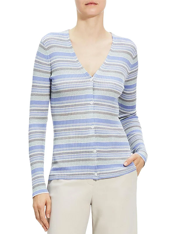 New Deals Womens 100% Silk Ribbed Cardigan Sweater