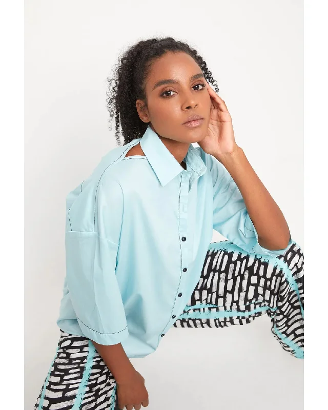Buy More, Save More Ozai N Ku Oceania Cutout Shirt, Azure