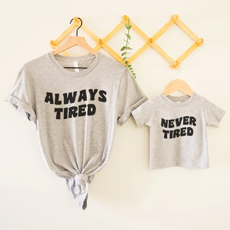 Bargain Blast Always Tired/Never Tired Matching Heather Grey T-Shirts