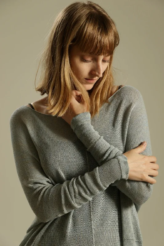 Savings Spectacular Cloudy Sky, Smokey Blue Oversize Bamboo knitted shirt with Long Sleeves
