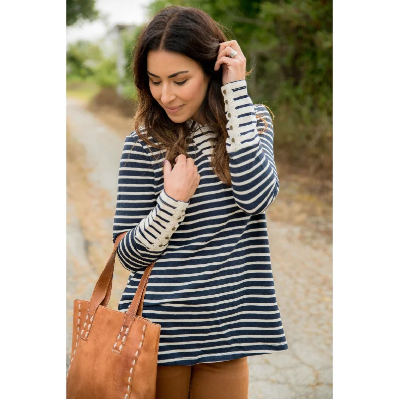 Exclusive Online Offer Mixed Striped Button Sleeve Hoodie